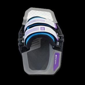 Correa de pie para kitesurf, color gris con detalles en morado y azul, base negra.
