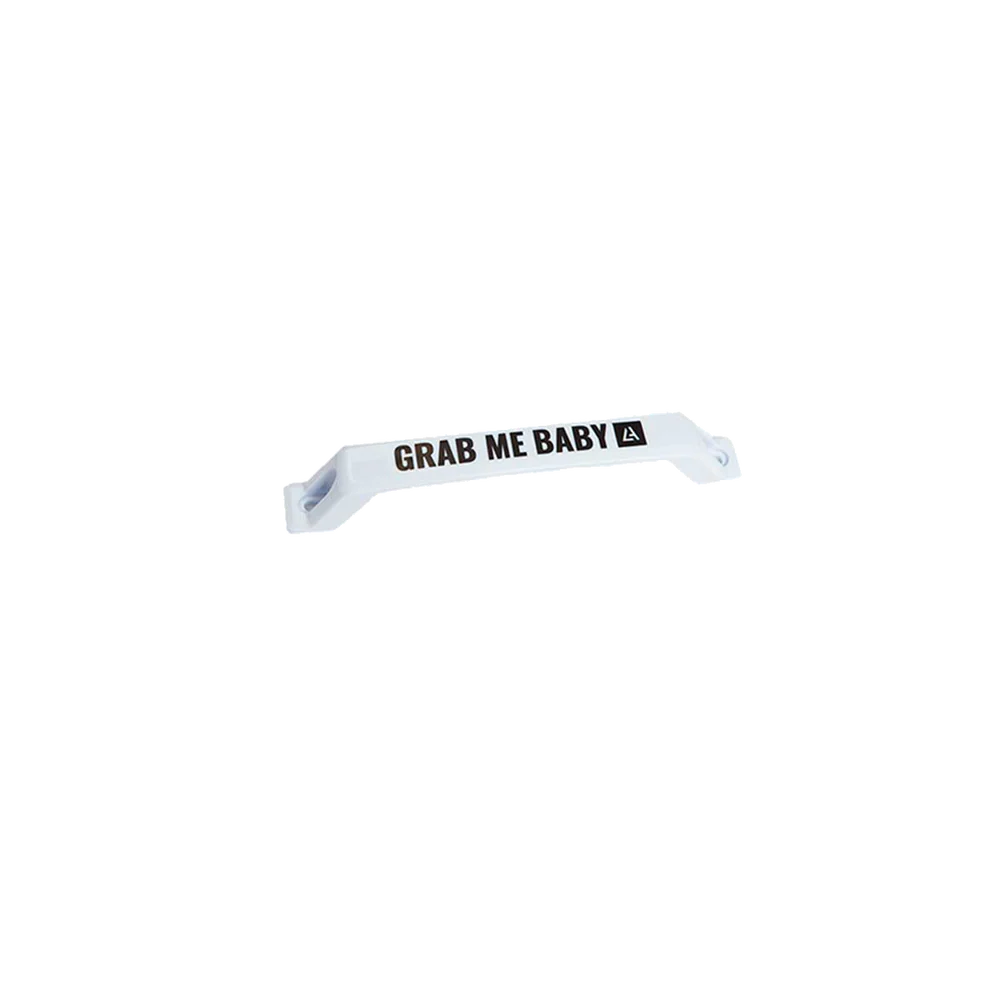 Asa de agarre blanca con texto 