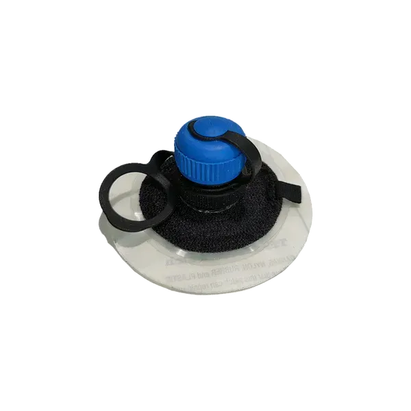 Válvula para embarcación inflable de color azul y negro con base circular.