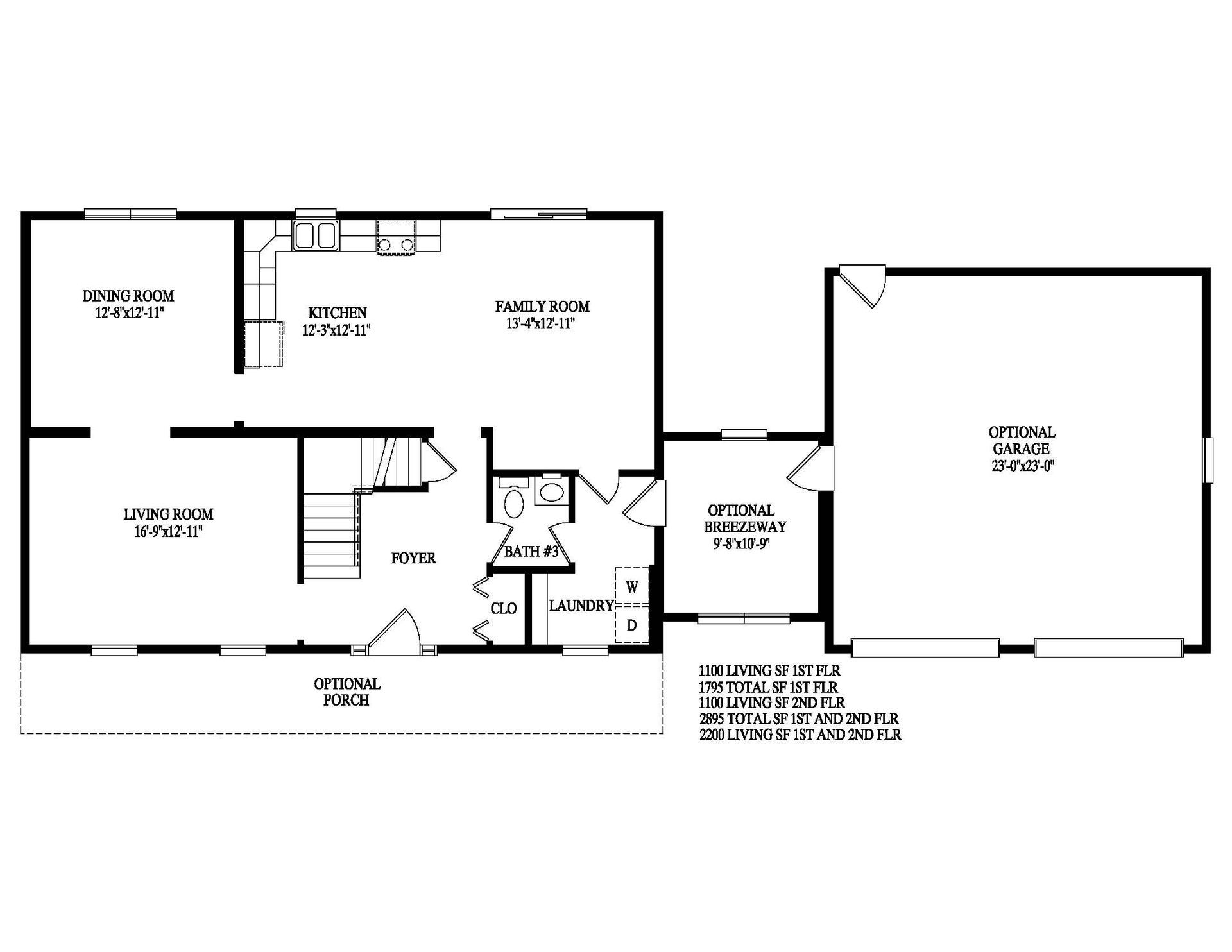 Black-and-white house floor plan showing bedrooms, living areas, hall, porch, and attached garage.
