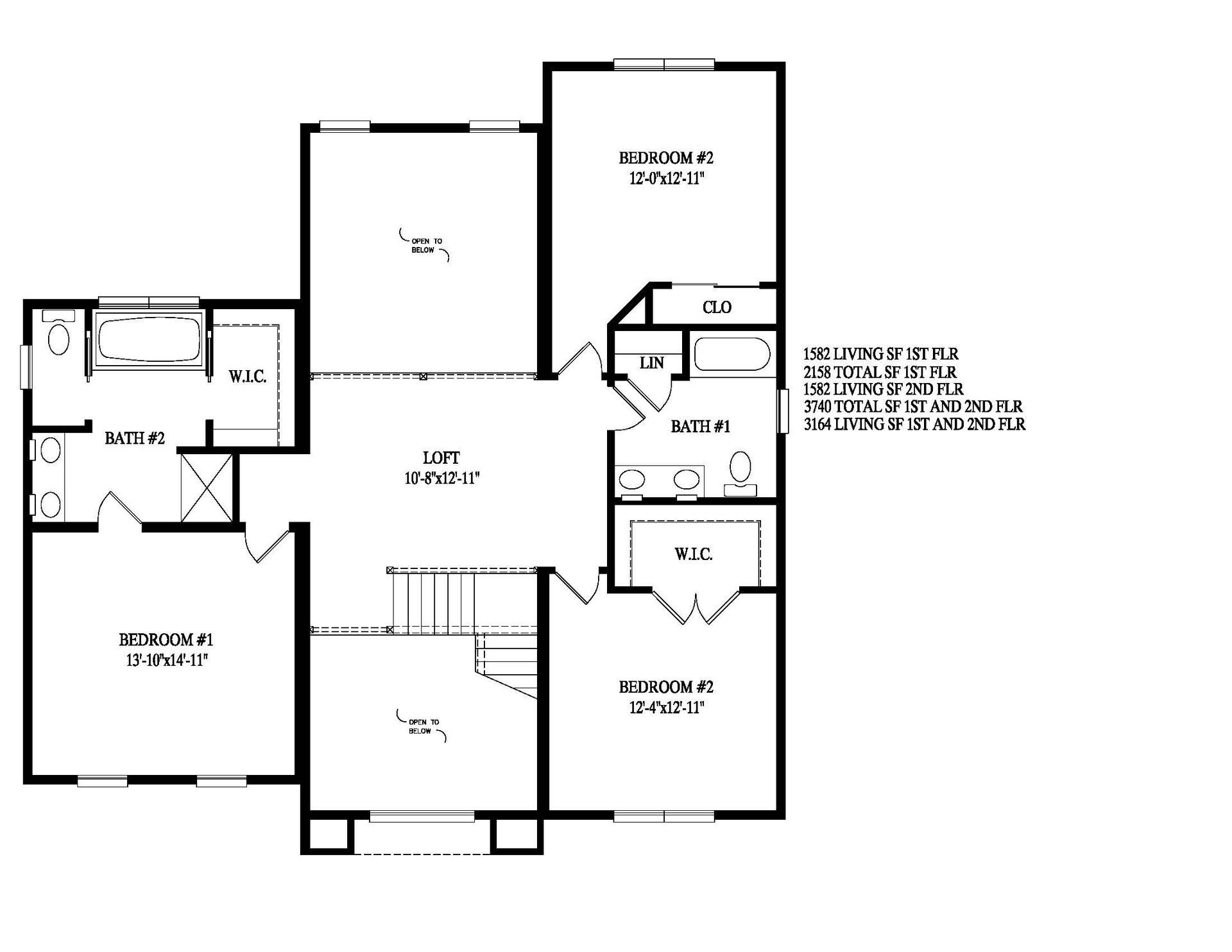 Black-and-white house floor plan with labeled rooms and stairs around a central hall.