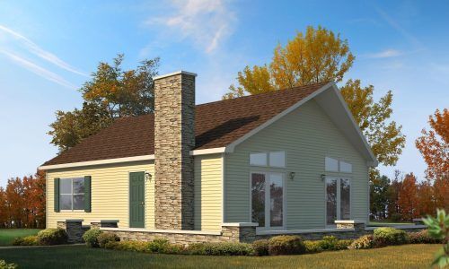 A house with a chimney on the side of it
