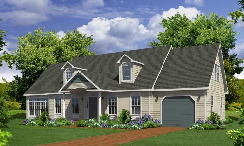 An artist 's impression of a house with a garage
