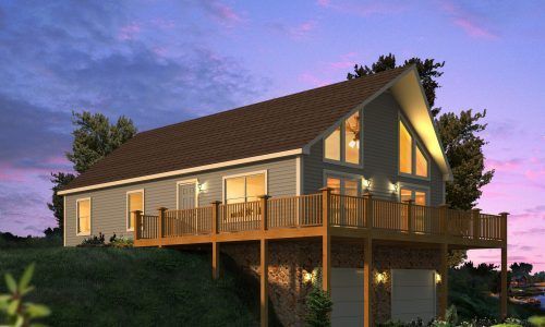 An artist 's impression of a house with a large deck