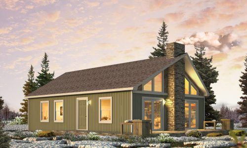 An artist 's impression of a small house in the woods