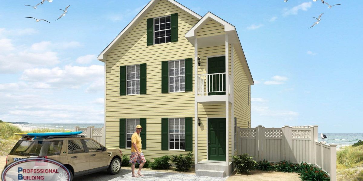 An artist 's impression of a house with a car parked in front of it.