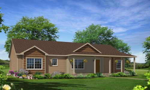 An artist 's impression of a house with a brown roof