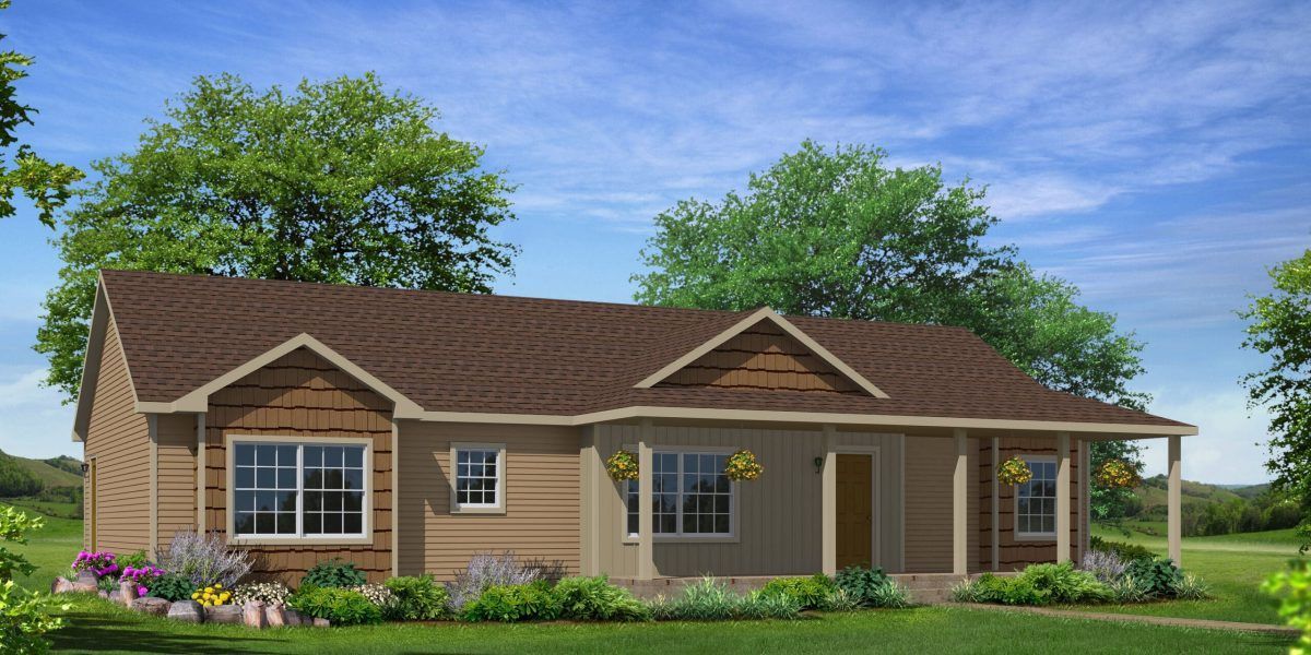 An artist 's impression of a house with a brown roof