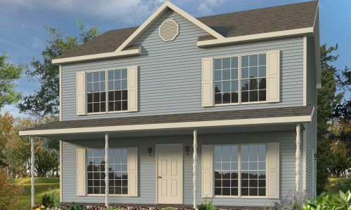 A large house with a porch and lots of windows