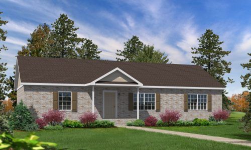 An artist 's impression of a brick house with a brown roof