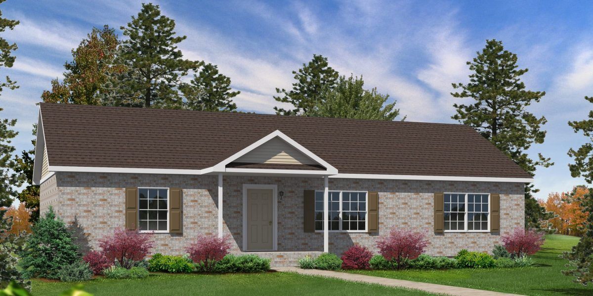 An artist 's impression of a brick house with a brown roof