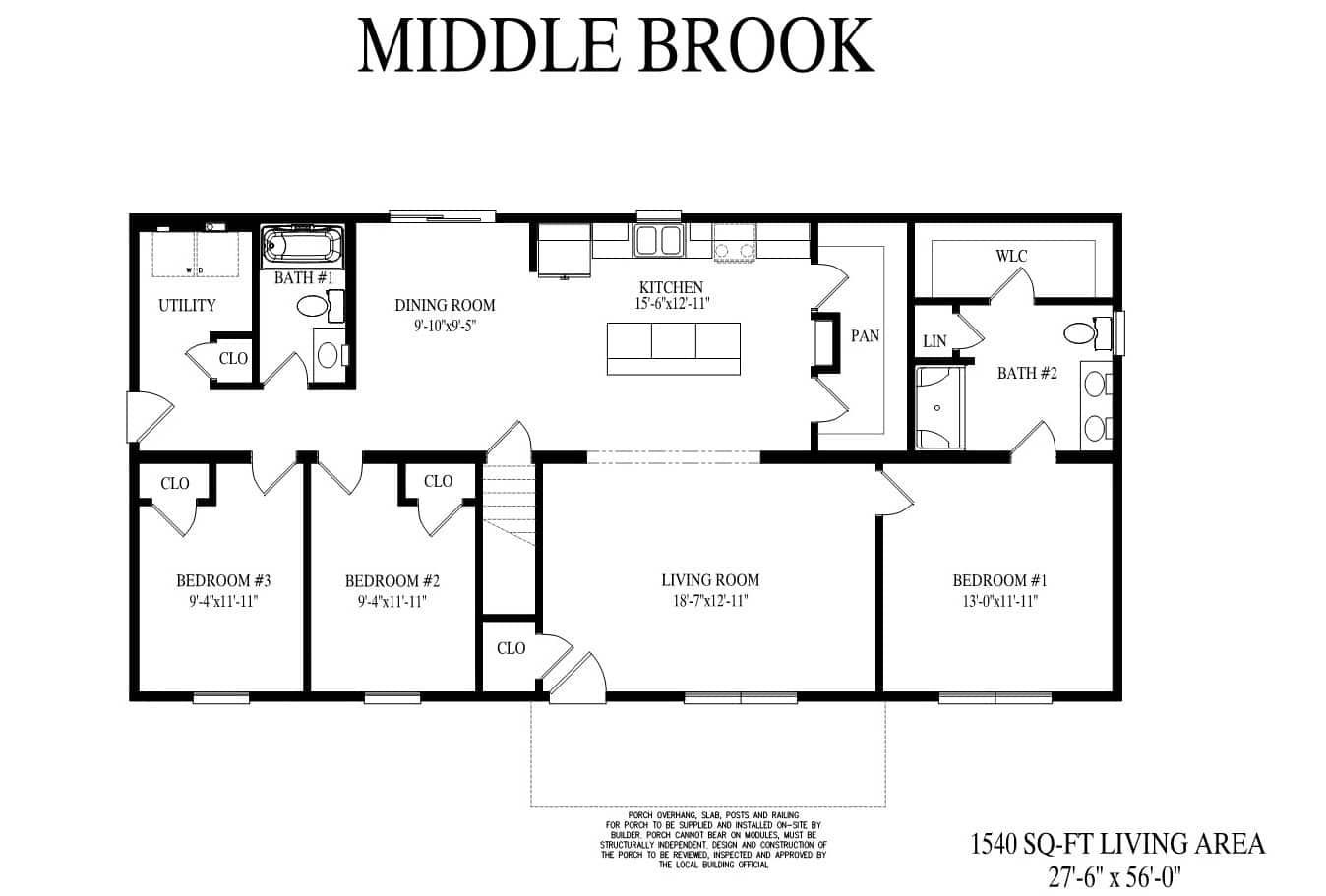 A black and white floor plan of a house called middle brook.