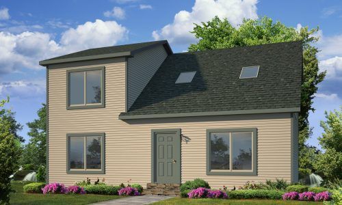 An artist 's impression of a house with a skylight on the roof