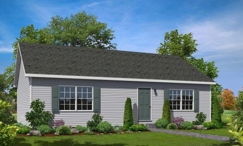 An artist 's impression of a small house with a black roof.