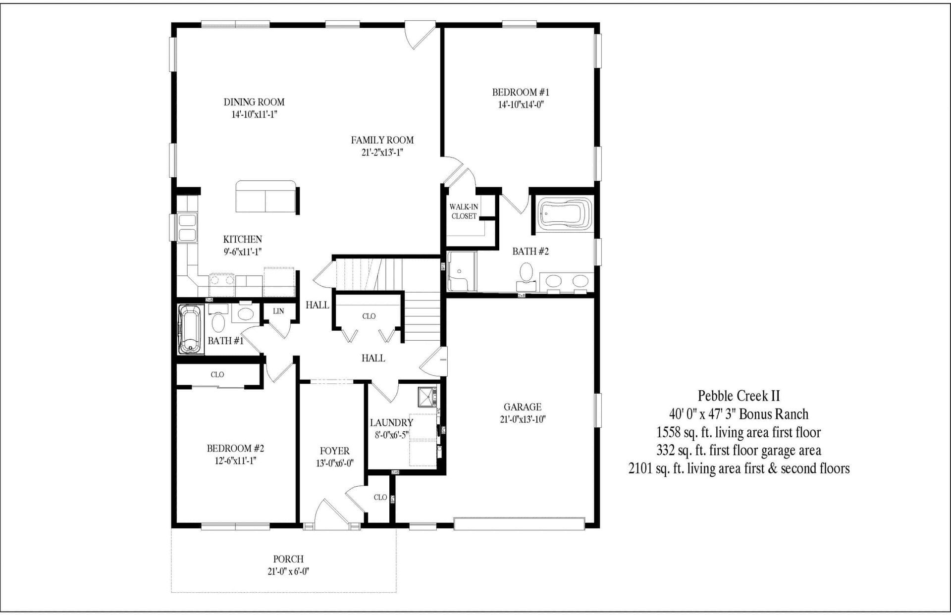 Black-and-white floor plan of a house with labeled rooms and dimensions.