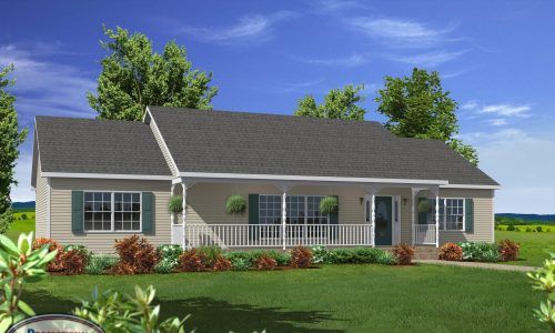 An artist 's impression of a house with a large porch