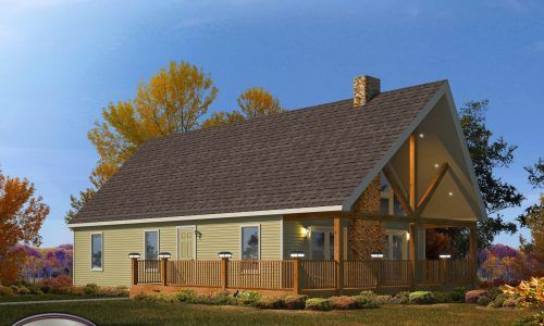 An artist 's impression of a house with a large deck