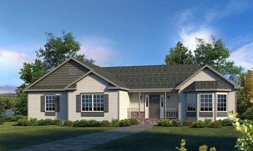An artist 's impression of a house with a gray roof.