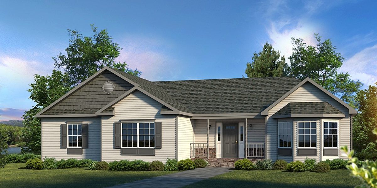 An artist 's impression of a house with a gray roof.