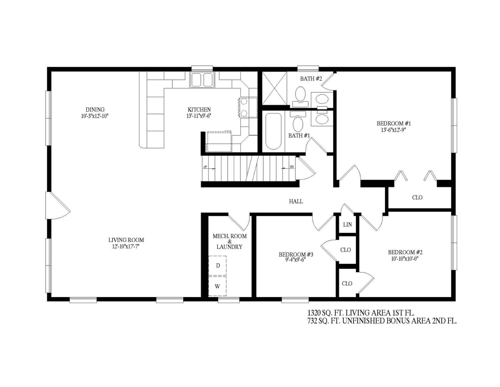 Black-and-white house floor plan showing labeled rooms and hallways.