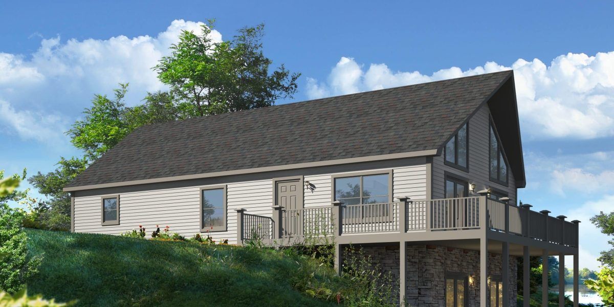 An artist 's impression of a house with a large deck