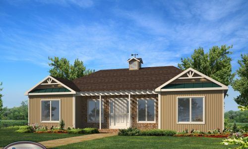 An artist 's impression of a house with a brown roof