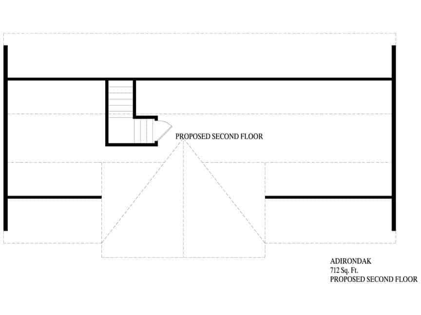 Architectural section showing proposed second floor layout with stair opening and loft area.