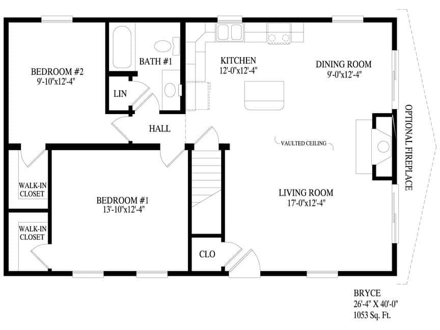 Black-and-white floor plan of a 3-bedroom apartment with kitchen, dining, living room, bath, closets, and balcony