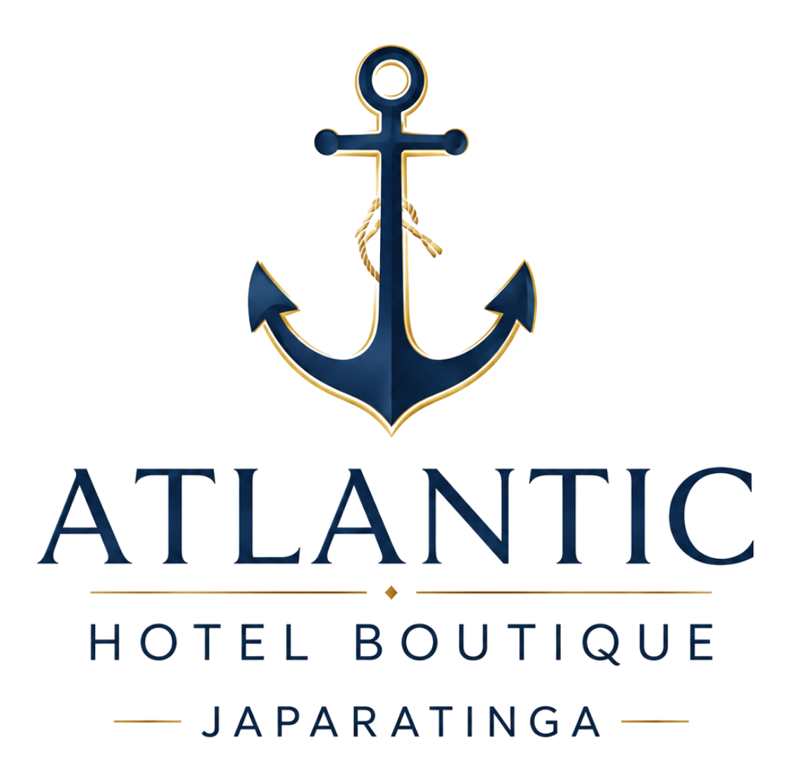 Logotipo do Atlantic Hotel Boutique Japaratinga com âncora azul em fundo branco