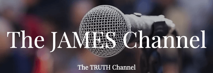 A james channel logo with a microphone in the foreground