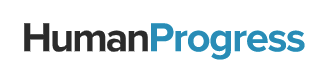 The logo for human progress is blue and black on a white background.