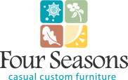 Logo: Four Seasons Casual Custom Furniture; colorful squares with icons: snowflake, flower, leaf, sun.