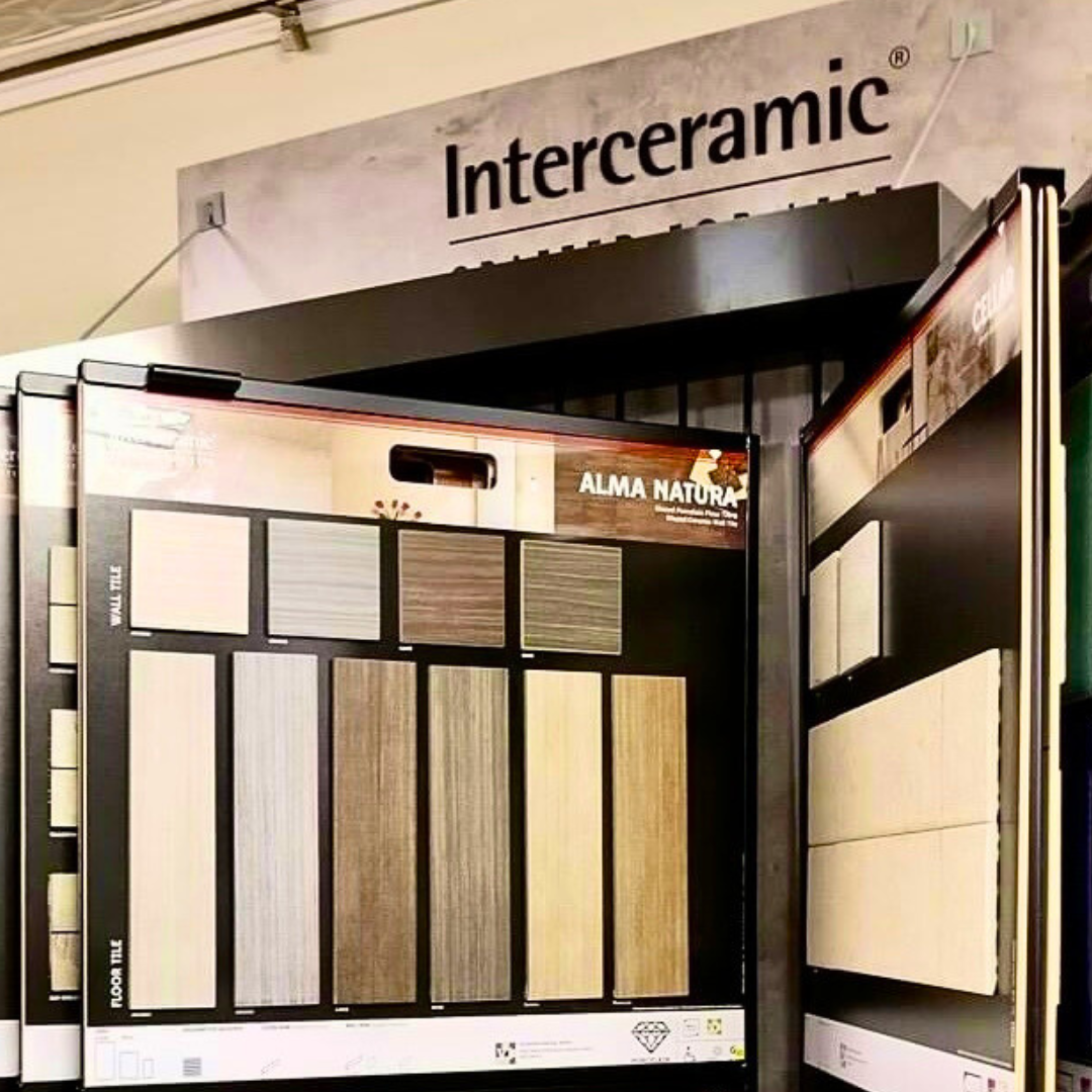 Display of Interceramic tiles in various colors and textures.