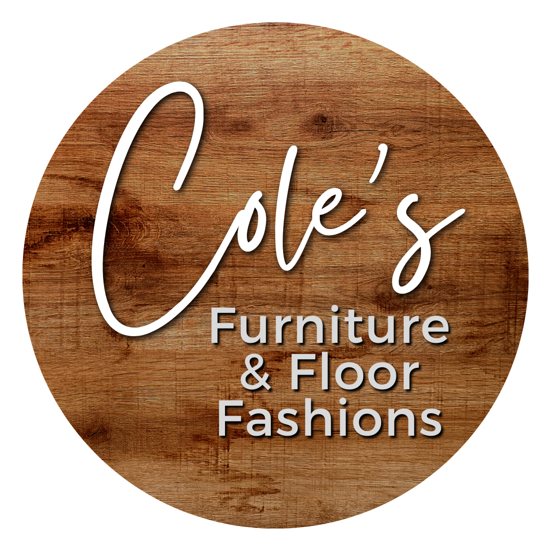Cole's Furniture & Floor Fashions logo on a wood grain background. White cursive