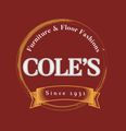 Cole's Furniture & Floor Fashions logo, with white text on a burgundy background; includes the text