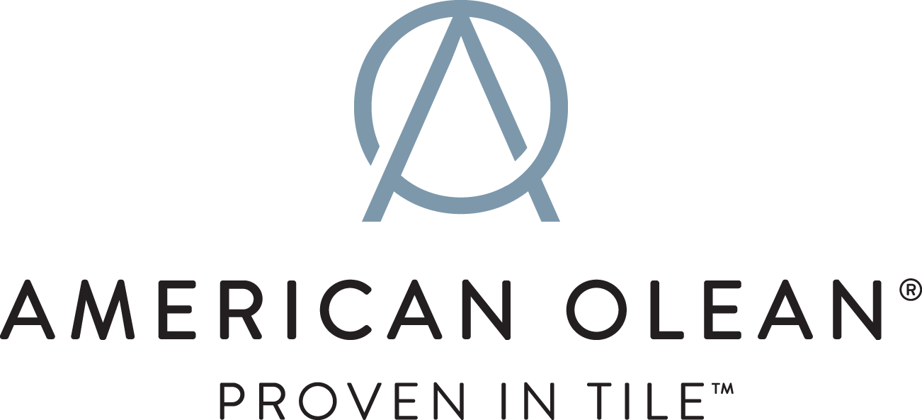 American Olean logo. A light blue circle over the letter A, with the company name below.