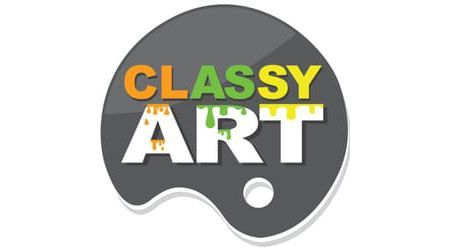 Classy Art logo: Paint palette with the words 