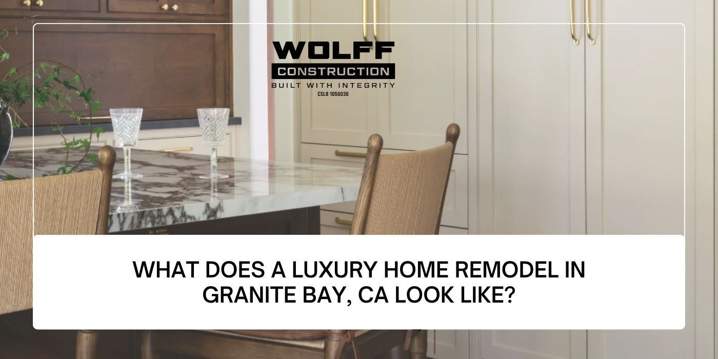 Luxury custom home kitchen remodel featuring marble island by Wolff Construction, Granite Bay, CA