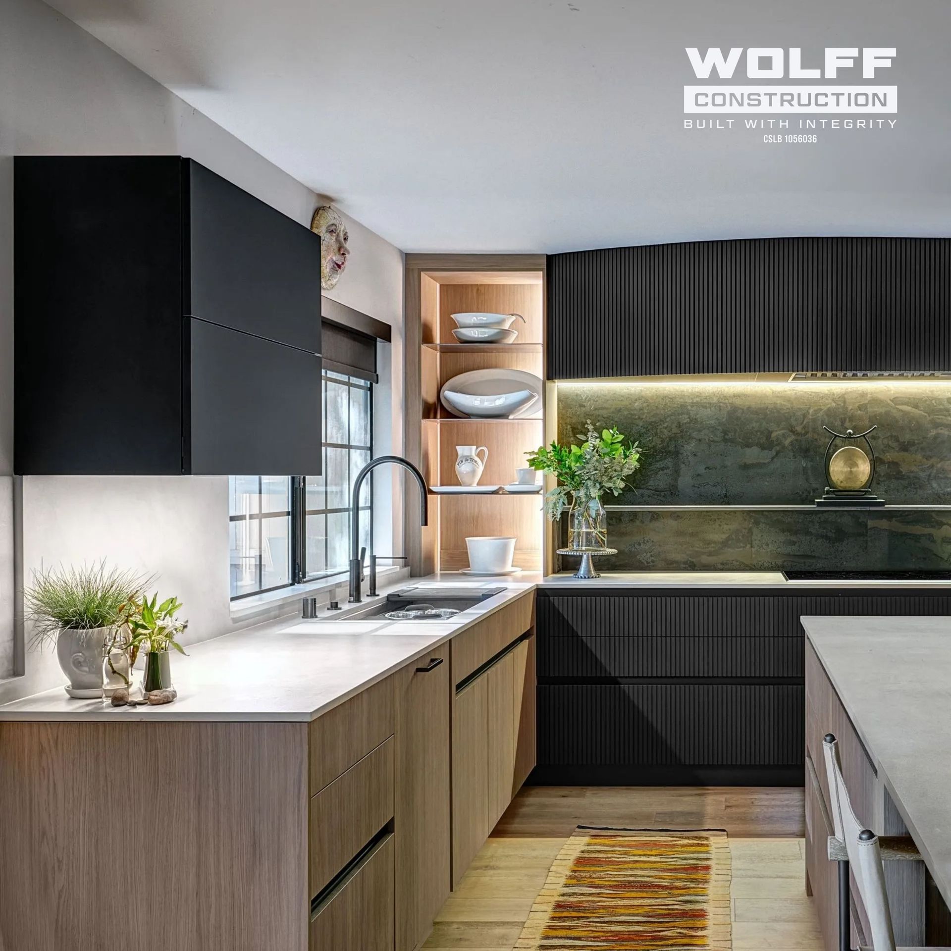 Moody, dark, luxury kitchen remodel projects in Granite Bay, CA showcasing custom craftsmanship by Wolff Construction