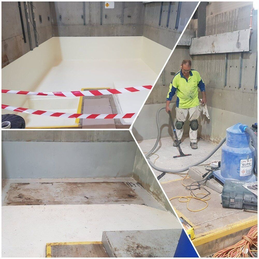 A Man Is Standing In A Room With A Vacuum Cleaner — Mid Coast Coatings In Kempsey, NSW