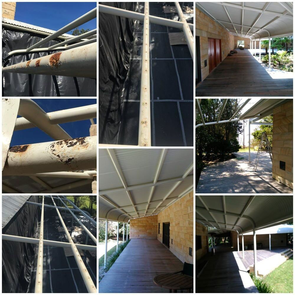 A Collage Of Pictures Of A Covered Walkway — Mid Coast Coatings In Kempsey, NSW
