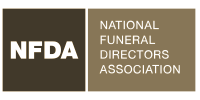 NFDA logo in white on dark brown with “National Funeral Directors Association” text on beige