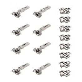 Assorted silver metal hinge clips arranged in rows on a white background
