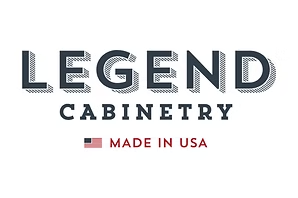 Legend Cabinetry logo with gray “LEGEND,” navy “CABINETRY,” and “Made in USA” with a small flag.