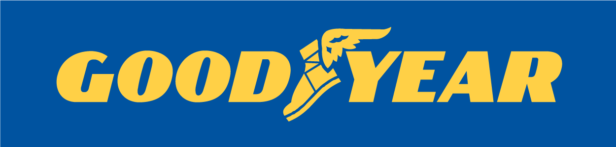 Goodyear logo in yellow on a blue background