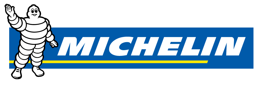 Michelin logo with the white Bibendum mascot beside blue italic text on a white background
