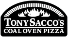 Logo for Tony Sacco's Coal Oven Pizza, featuring a flame graphic above text.