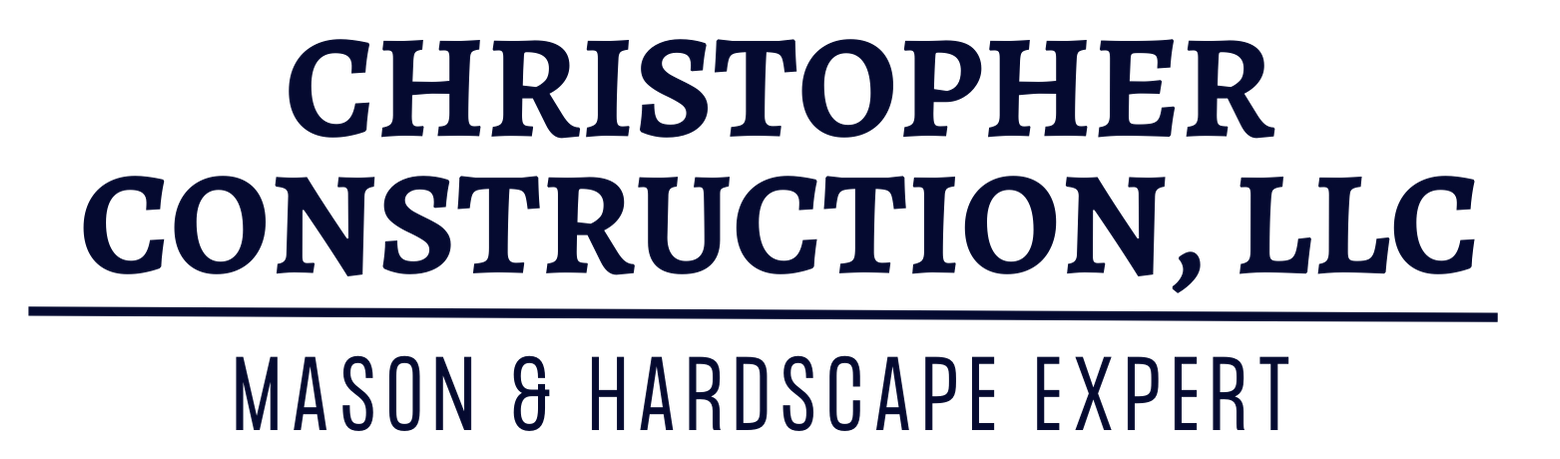 Christopher Construction, LLC logo with “Mason & Hardscape Expert” tagline in navy and gray