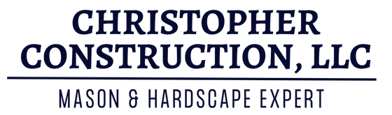 Christopher Construction, LLC logo with “Mason & Hardscape Expert” tagline in navy and gray