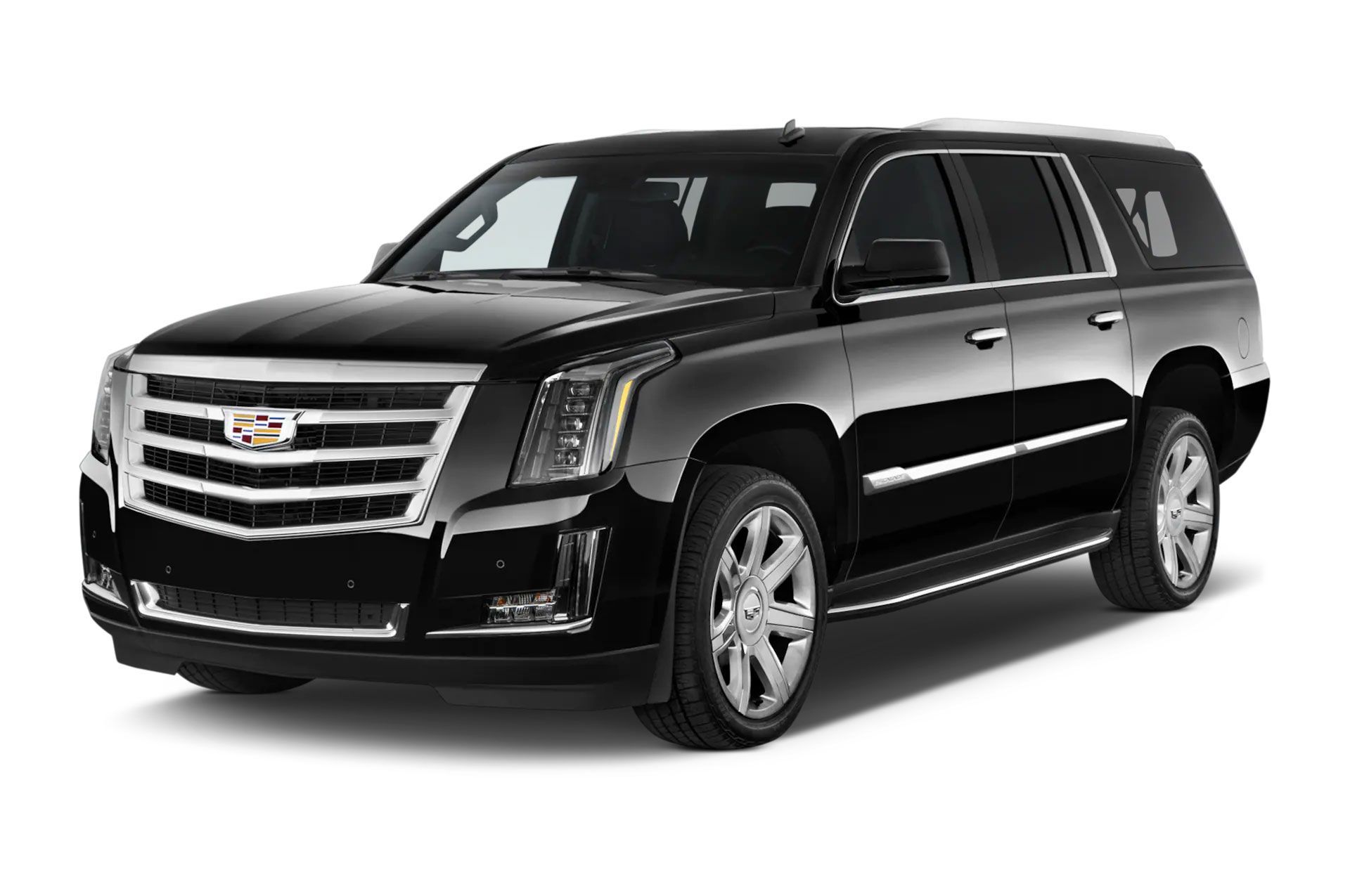 A black cadillac escalade is shown on a white background.
